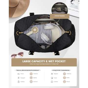 LOVEVOOK Travel Duffle Bag, Weekender Bag for Women with Toiletry Bag, Carry on Overnight Bag with Shoe Compartment, Gym Duffel Bag with Wet Pocket, Mommy Hospital Bags for Labor and Delivery