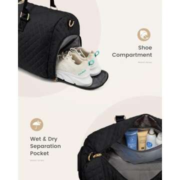 LOVEVOOK Travel Duffle Bag, Weekender Bag for Women with Toiletry Bag, Carry on Overnight Bag with Shoe Compartment, Gym Duffel Bag with Wet Pocket, Mommy Hospital Bags for Labor and Delivery