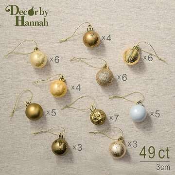 Decorbyhannah Christmas Ornaments,49ct 1.18inches Mini Gold Christmas Tree Ornaments Decorations, Shatterproof Small Hanging Ball Ornaments for Christmas Tree for All Seasons,Wedding Party Home Decor