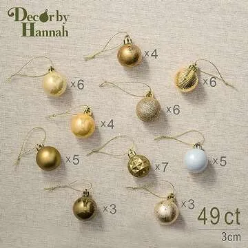 Decorbyhannah Christmas Ornaments,49ct 1.18inches Mini Gold Christmas Tree Ornaments Decorations, Shatterproof Small Hanging Ball Ornaments for Christmas Tree for All Seasons,Wedding Party Home Decor