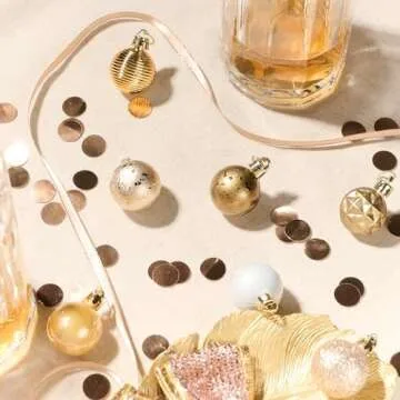 Decorbyhannah Christmas Ornaments,49ct 1.18inches Mini Gold Christmas Tree Ornaments Decorations, Shatterproof Small Hanging Ball Ornaments for Christmas Tree for All Seasons,Wedding Party Home Decor