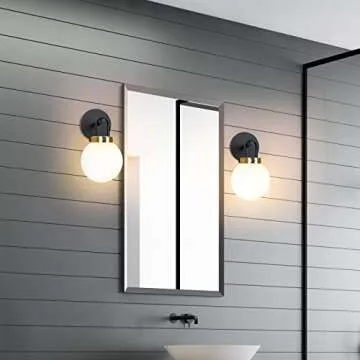 Modern Wall Sconces Set of Two, Black Gold Wall lighting, Bathroom Vanity Light with White Globe Glass, Wall Sconce Light - Wall Lamps for Bedroom Living Room Hallway Stairs Kitchen, E26 Socket