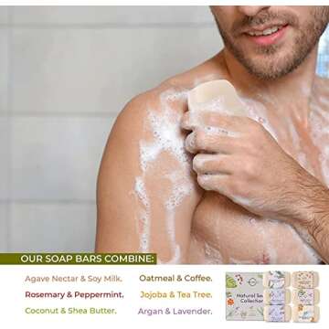 O NATURALS 100% Natural Bar Soap - Assorted 6 PCS Soap Gift Set - Organic Ingredients & Essential Oils - Spa Gifts for Women & Men, Body Wash Soap Bar & Face Soap for Acne - Triple Milled Soap Bars