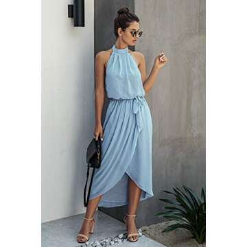 Alelly Women's Sleeveless Halter Neck Dresses High Low Hem Slited Party Cocktail Dress Light Blue