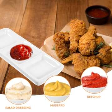 Healeved 2PCS Ceramic Serving Platter 3 Compartment Appetizer Serving Tray Divided Sauce Dishes Divided Serving Platter Serving Dishes for Entertaining 5.9x2.6 in