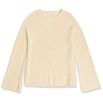 Alice Crewneck Back Slit Pullover Sweater in Creme Brulee