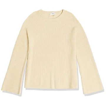 Alice Crewneck Back Slit Pullover Sweater in Creme Brulee