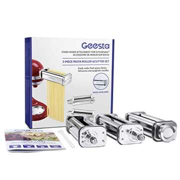 Geesta Pasta Maker Attachments Set for all KitchenAid Stand Mixer, 3 in 1 Pasta Sheet Roller, Spaghetti Cutter, Fettuccine Cutter, Kitchen aid Nooodle Maker Machine Accessories