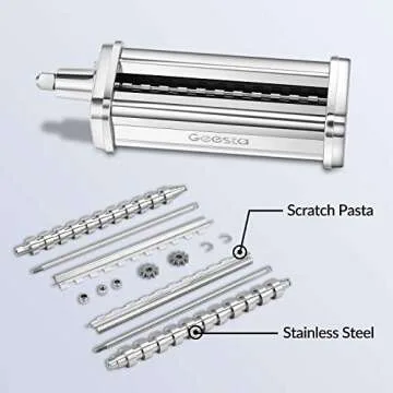 Geesta Pasta Maker Attachments Set for all KitchenAid Stand Mixer, 3 in 1 Pasta Sheet Roller, Spaghetti Cutter, Fettuccine Cutter, Kitchen aid Nooodle Maker Machine Accessories