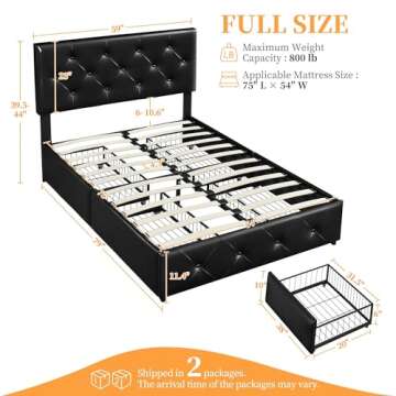 Yaheetech Upholstered Bed Frame with Storage Drawers & Adjustable Headboard