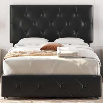 Yaheetech Bed Frame with Storage & Adjustable Headboard