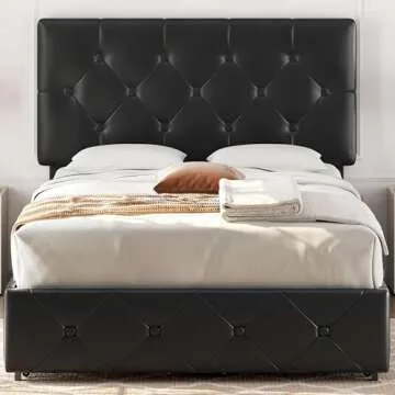 Yaheetech Bed Frame with Storage & Adjustable Headboard