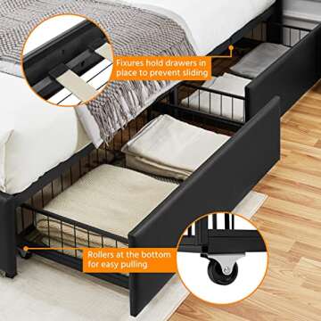 Yaheetech Bed Frame with Storage & Adjustable Headboard