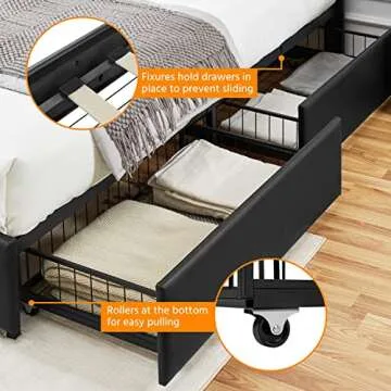 Yaheetech Bed Frame with Storage & Adjustable Headboard