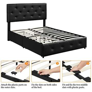 Yaheetech Bed Frame with Storage & Adjustable Headboard