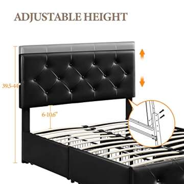 Yaheetech Bed Frame with Storage & Adjustable Headboard