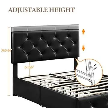 Yaheetech Bed Frame with Storage & Adjustable Headboard