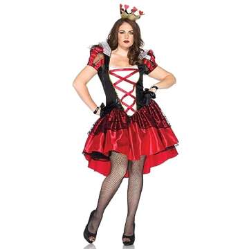 Leg Avenue Women's Plus 2pc.Plus Size Royal Queen, Satin Dress and Crown Headpiece, Black/Red, 3X / ...