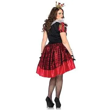 Leg Avenue Women's Plus 2pc.Plus Size Royal Queen, Satin Dress and Crown Headpiece, Black/Red, 3X / 4X