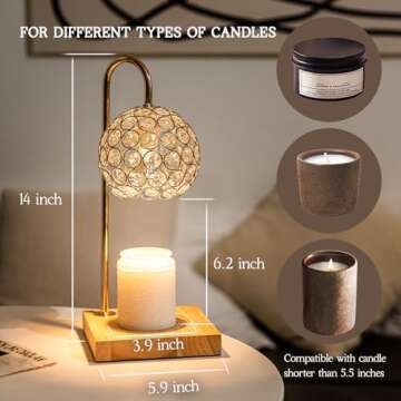 Marycele Candle Warmer Lamp with Timer, Home Decor Mothers Day Gifts for Mom, Gold Diamond Lamp with 2 Bulbs, Western Bedroom Accessories, Birthday Gifts for Women, Wax Warmer Lamp, Round Diamond