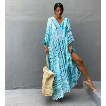 Bsubseach Kaftan Dresses for Women 2025 Plus Size Swimsuit Cover Up Tie Dye Caftan Maxi Dress Loungewear
