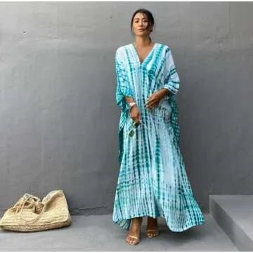 Bsubseach Kaftan Dresses for Women 2025 Plus Size Swimsuit Cover Up Tie Dye Caftan Maxi Dress Loungewear