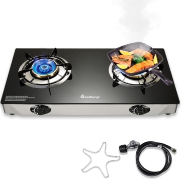 BesNerg 2 burner propane stove two burner, Portable Tempered Glass Auto Ignition Gas Cooktop, Suitab...