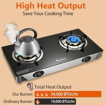 BesNerg 2 burner propane stove two burner, Portable Tempered Glass Auto Ignition Gas Cooktop, Suitable for Outdoor/Camping/RVs