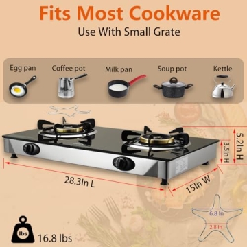 BesNerg 2 burner propane stove two burner, Portable Tempered Glass Auto Ignition Gas Cooktop, Suitable for Outdoor/Camping/RVs