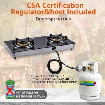 BesNerg 2 burner propane stove two burner, Portable Tempered Glass Auto Ignition Gas Cooktop, Suitable for Outdoor/Camping/RVs