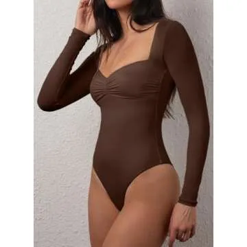 CHYRII Women's Elegant Square V Neck Bodysuit - Stylish Comfort