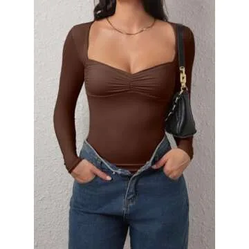 CHYRII Women's Elegant Square V Neck Bodysuit - Stylish Comfort