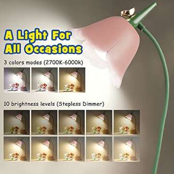 Neporal Small Desk Lamp, Rechargeable LED Desk Lamp Touch Control with 360° Bendable Adjustable Neck, Kawaii Room Accessories, Dimmable Cute Desk Lamp, Pink