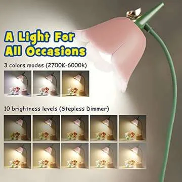 Neporal Small Desk Lamp, Rechargeable LED Desk Lamp Touch Control with 360° Bendable Adjustable Neck, Kawaii Room Accessories, Dimmable Cute Desk Lamp, Pink