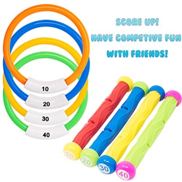 36 PCs Diving Pool Toys Deluxe Set; Diving Sticks, Diving Rings, Toypedo Bandits, Pirate Coins & Treasures, Stringy Octopus, Fish Toys for Kids Swimming Training Game, Easter Basket Stuffer.