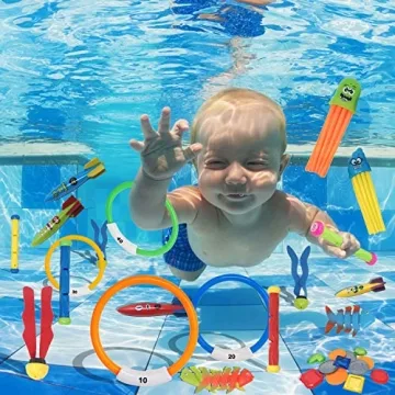 36 PCs Diving Pool Toys Deluxe Set; Diving Sticks, Diving Rings, Toypedo Bandits, Pirate Coins & Treasures, Stringy Octopus, Fish Toys for Kids Swimming Training Game, Easter Basket Stuffer.