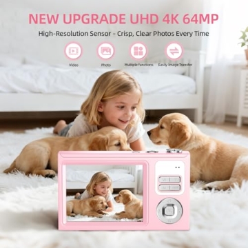 Digital Camera, 64MP 4K Camera for Kids with 2.8" IPS Screen, 64GB SD Card and 16X Digital Zoom Anti...