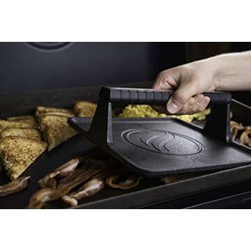 Blackstone XL Griddle Press, 5436, Cast Iron Smooth Grill Meat Press for Crispy Bacon, Evenly Cooked Steak & Healthier Hamburgers – Sandwich Sear Press, Black