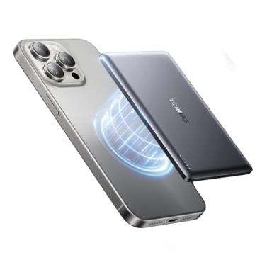 TORRAS MiniMag Power Bank, 5,000mAh Wireless Portable Charger with USB-C Cable, [Ultimate Slim] Fast Charging Durable Magnetic Battery Pack for iPhone 15 Pro Max /15 Pro/15/14/13/12, Glacier Gray