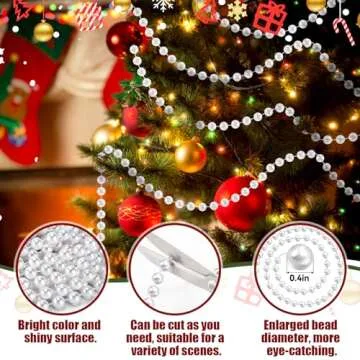 Christmas Tree Beads - 50ft Christmas Tree Garland Beads, Artificial Pearls Beads, Pearl White Plastic Beaded Garland for Xmas Tree Indoor Outdoor Home Party Decorations Gifts