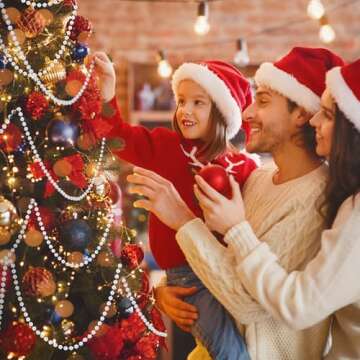 Christmas Tree Beads - 50ft Christmas Tree Garland Beads, Artificial Pearls Beads, Pearl White Plastic Beaded Garland for Xmas Tree Indoor Outdoor Home Party Decorations Gifts