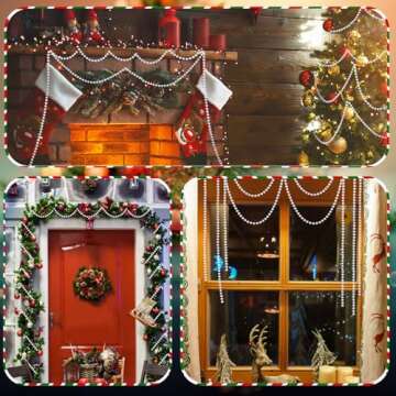 Christmas Tree Beads - 50ft Christmas Tree Garland Beads, Artificial Pearls Beads, Pearl White Plastic Beaded Garland for Xmas Tree Indoor Outdoor Home Party Decorations Gifts