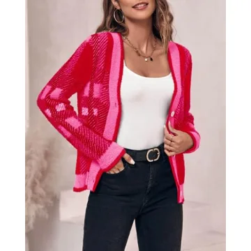 Imily Bela Women's Plaid Fuzzy Knit Cardigan Sweater