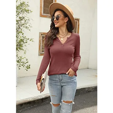 Stylish Women's V Neck Waffle Knit Top for All Occasions