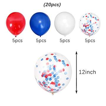 12'' Red Blue White Confetti Balloons Kit for Independence Day and Parties (20 PACK)