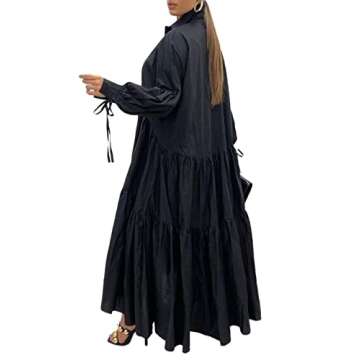 Mozgalz Women Solid Ruffle Maxi Shirt Dress Button Down Long Sleeve Dress Long Sleeve Maxi Dresses B...