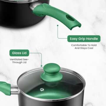 Chef's Star Pots And Pans Set Nonstick, Kitchen Cookware Sets, Aluminum Cooking Essentials 2 Sets of 11 Pieces Green
