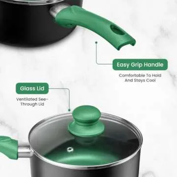 Chef's Star Pots And Pans Set Nonstick, Kitchen Cookware Sets, Aluminum Cooking Essentials 2 Sets of 11 Pieces Green