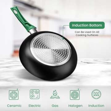 Chef's Star Pots And Pans Set Nonstick, Kitchen Cookware Sets, Aluminum Cooking Essentials 2 Sets of 11 Pieces Green