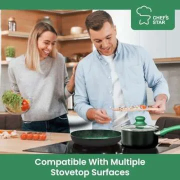 Chef's Star Pots And Pans Set Nonstick, Kitchen Cookware Sets, Aluminum Cooking Essentials 2 Sets of 11 Pieces Green